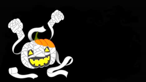 Halloween-Kürbis-Jack-o-Lantern-Kostüm-set-Mumie-Konzept-Idee-Illustration-isoliert-auf-unheimlich-dunkel-nahtlose-Schleife-Animation-4K-mit-textfreiraum