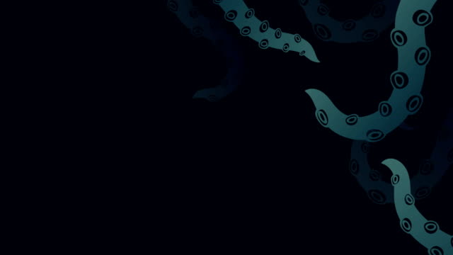 Plantilla-de-fondo-de-Halloween,-kraken-monstruo-tentáculos-concepto-diseño-ilustración-sobre-fondo-negro-sin-fisuras-bucle-de-animación-4K,-con-espacio-de-copia