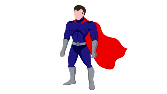 Superhéroe-de-dibujos-animados-con-la-animación-de-la-capa
