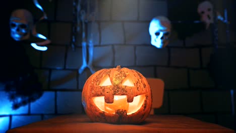 Halloween-pumpkin-head-jack-lantern--over-blue-background