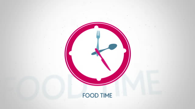 Reloj-de-tiempo-de-alimentos-símbolo-de-animación-con-pantalla-plana