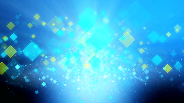 Cool-blue-and-yellow-color-motion-background-with-animated-squares.-Light-ray-beam-effect,-UHD-4k.