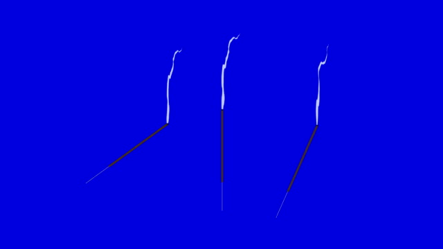 Incense-Burning-With-Thin-Smoke-On-A-Blue-Screen