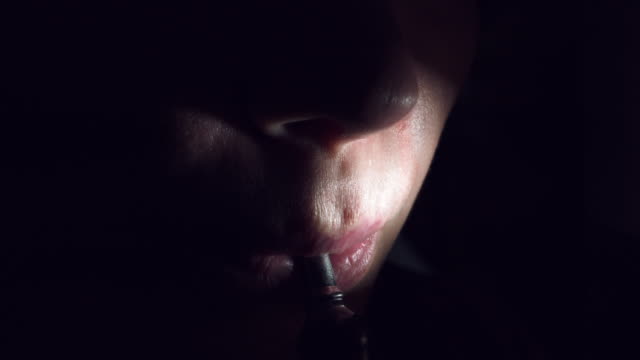 4K-Thriller,-Horror-Close-up-Mouth-with-Smoke