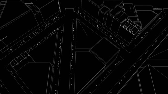 Flying-in-the-sketched-black-city-able-to-loop-seamless