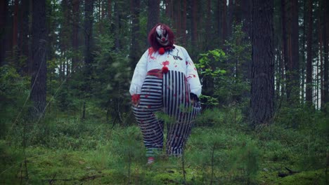 4K-Halloween-Horror-Clown-in-Forest-Standing