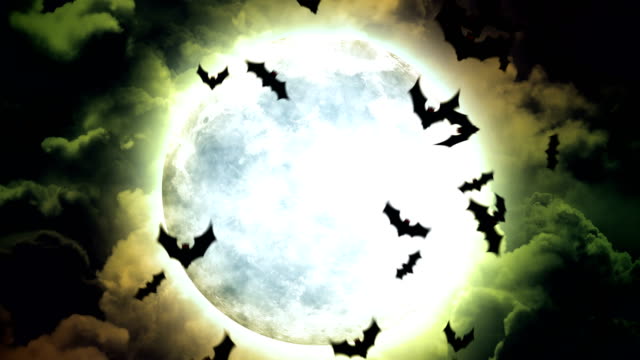 Halloween-Mond-und-Fledermäuse