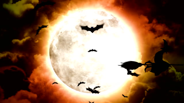 Halloween-Fledermäuse-und-Hexen