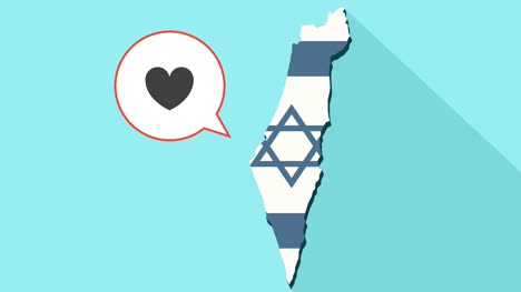 Animation-of-a-long-shadow-Israel-map-with-its-flag-and-a-comic-balloon-with-an-heart