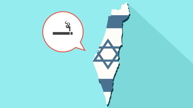 Animation-einer-langen-Schatten-Israel-Karte-mit-seiner-Flagge-und-eine-Comic-Sprechblase-mit-einer-Zigarette