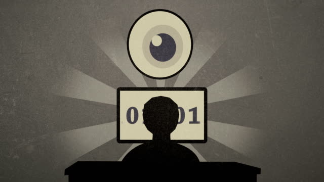 4k-State-Surveillance-and-Hackers-Coding-Vintage-Cartoon-Animation-Video.
