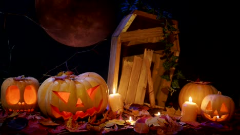 Halloween-Friedhof,-Blood-Moon-und-Jack-o-Laterne