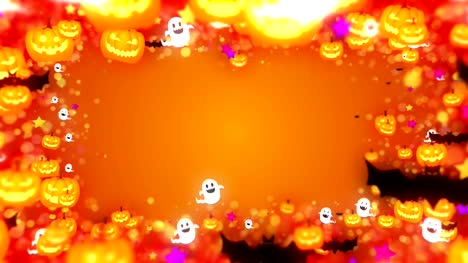 Cute-Halloween-Party-auf-orangem-Hintergrund,-Schleife