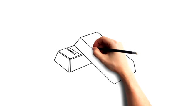 Whiteboard-Stop-Motion-Style-Animation-Hand-drawing-gold-bars