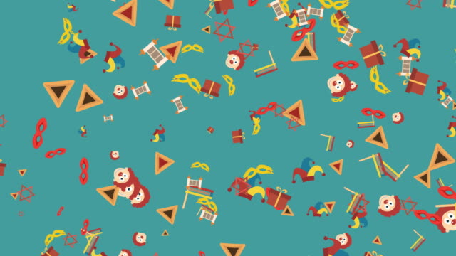 Purim-holiday-flat-design-animation-background-with-traditional-symbols