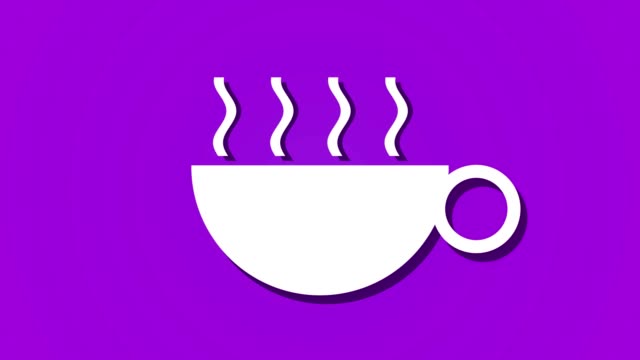 dampfend-heißes-Getränk-Kaffee-Tee-Animationsschleife,-Hintergrund-lila