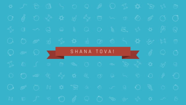 Rosh-Hashanah-holiday-flat-design-animation-background-with-traditional-outline-icon-symbols-and-english-text