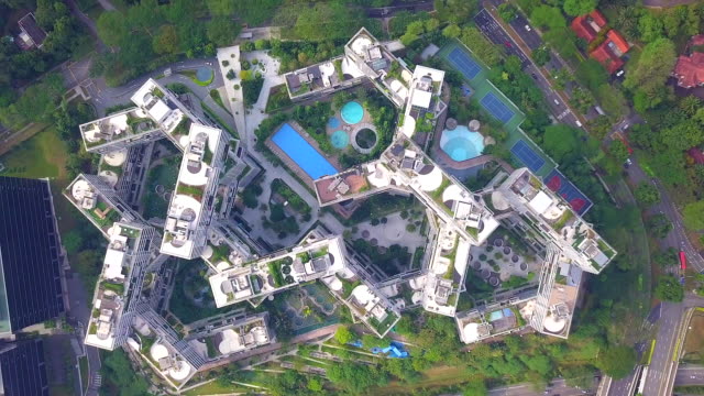 Aerial-view-Top-view-of-Modern-condominium-in-Singapore-City
