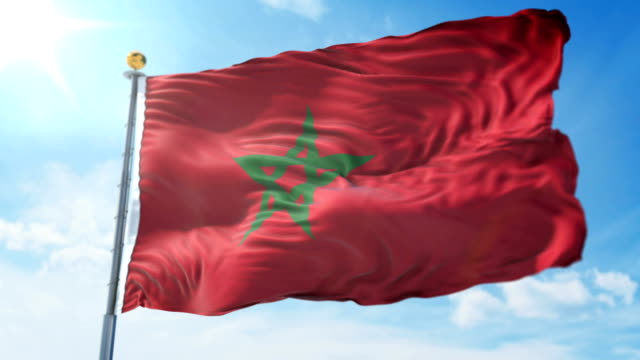 La-bandera-de-Marruecos-sin-fisuras-bucle-video-de-renderizado-3D.-Bella-textil-tela-tela-bucle-agitando