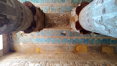 Beautiful-interior-of-the-Temple-of-Dendera-or-the-Temple-of-Hathor.-Egypt,-Dendera,-Ancient-Egyptian-temple-near-the-city-of-Ken