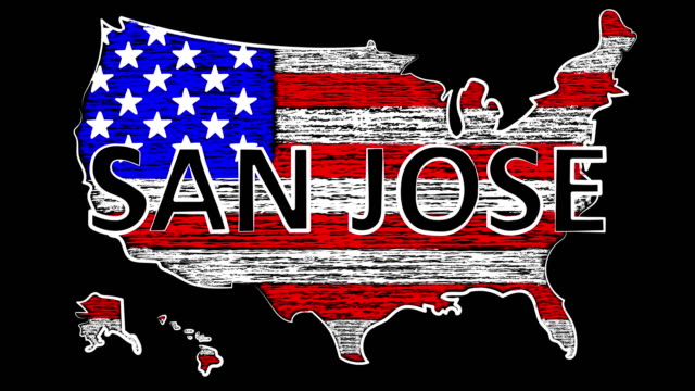 San-jose-Animation.-USA-der-Name-des-Landes.-Färben-der-Karte-und-des-Flags.