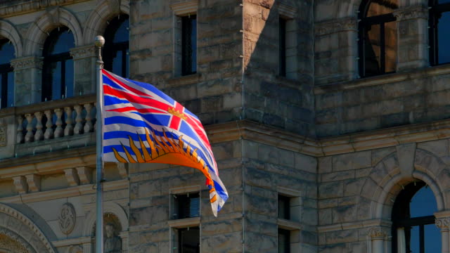 4K-Provincial-Flag-of-British-Columbia-in-Front-of-Legislature-Buildings