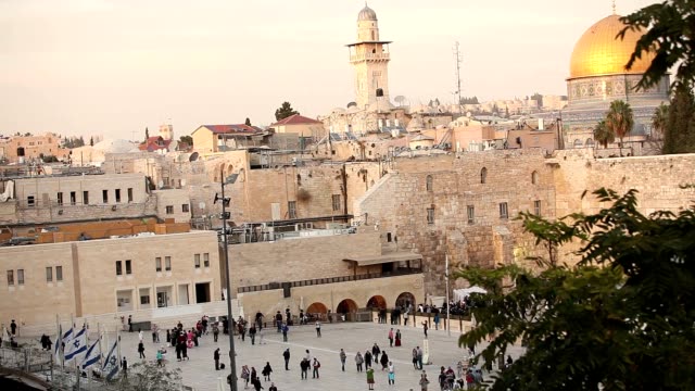 Jerusalén,-muro-de-las-Lamentaciones-y-cúpula-de-la-roca,-bandera-de-Israel,-general-plan,-Timelapse