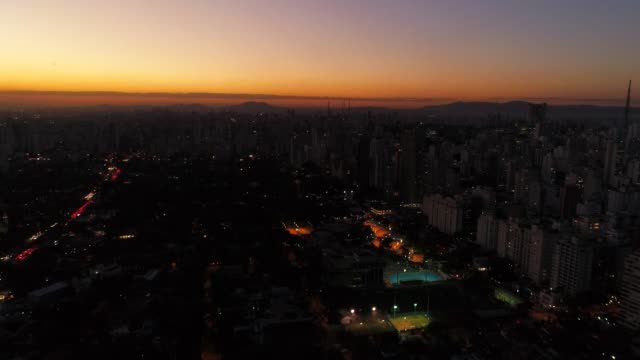 Aerial-View-Sao-Paulo-City-on-sunset-time,-Brazil