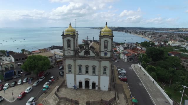 Vista-aérea-de-la-iglesia-de-Bonfim,-ciudad-de-Salvador,-Brasil