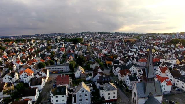 Aerial:-Saint-Johannes-Church-of-Stavanger,-Norway