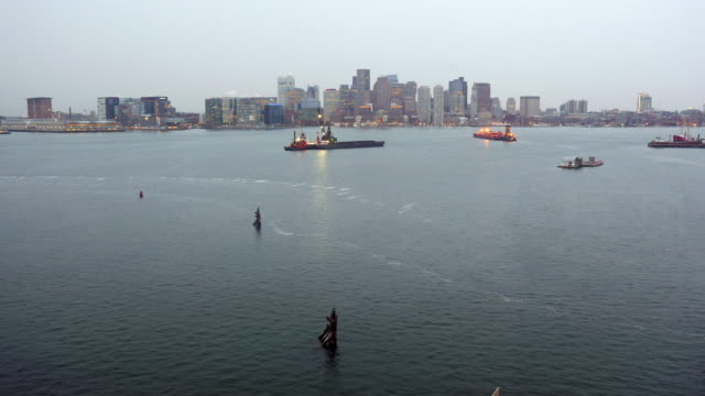 Zeit-Ablauf-von-Downtown-Boston-an-Haze-Tag