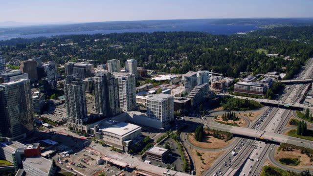 Helicopter-Aerial-Rotating-Bellevue-City-Buildings