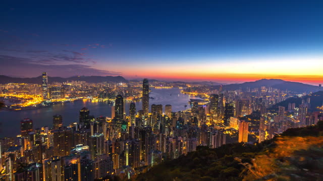 4K-Time-lapse-Aerial-view-of-Victoria-Harbor,-Hong-Kong-city