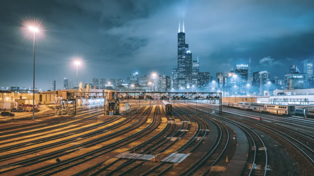 Lapso-de-tiempo-la-noche-horizonte-de-Chicago