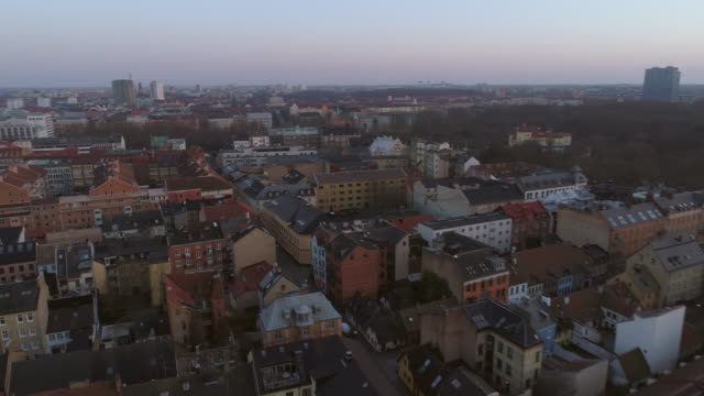 Aerial:-Flying-over-Malmö-city-in-Southern-Sweden