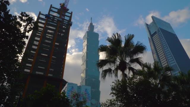 atardecer-noche-Taipei-ciudad-centro-famosos-edificios-cámara-lenta-panorama-4k-Taiwán