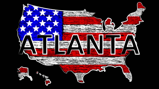 Atlanta-Animation.-EE.UU.-el-nombre-del-país.-Colorear-el-mapa-y-la-bandera.