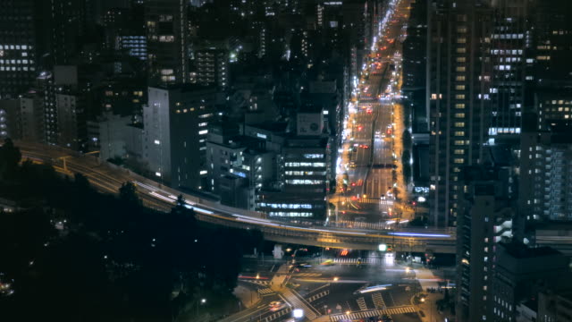 4-K-Luftbild-hektischen-Verkehr-Zeitraffer-in-Tokio