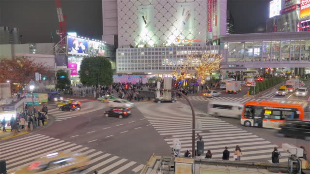 Berühmte-Shibuya-Kreuzung-bei-Nacht-Zeitraffer
