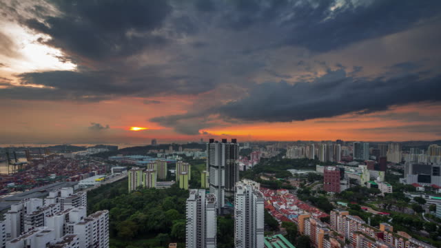 Singapur-Sonnenuntergang-Himmel-Stadtpanorama-4k-Zeitraffer