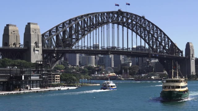 Sydney-Fähren-und-Sydney-Harbour-Bridge-Australien