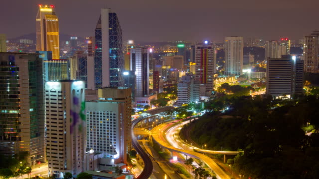 Nacht-Stadtbild-Timelapse-Kuala-Lumpur-Autobahnverkehr