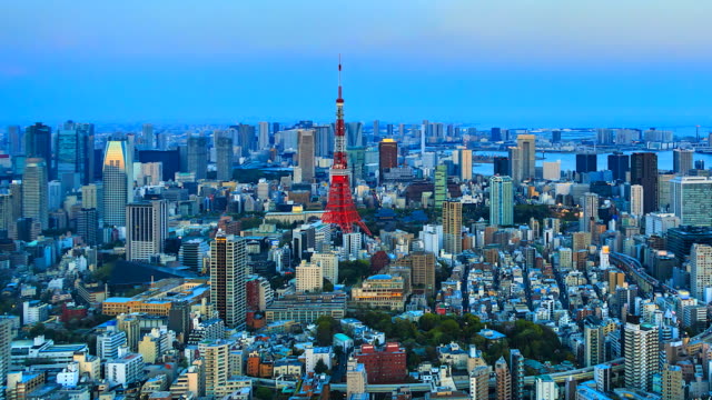 4-K.-Time-Zeitraffer-Ansicht-der-Stadt-Tokio-mit-Tokyo-Tower-in-japan