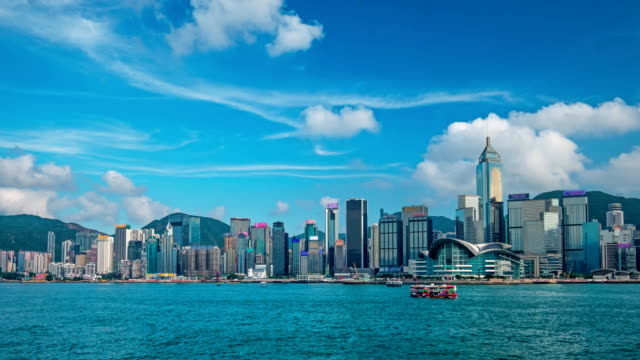 Antena-timelapse-del-skyline-de-Hong-Kong.-Hong-Kong,-China