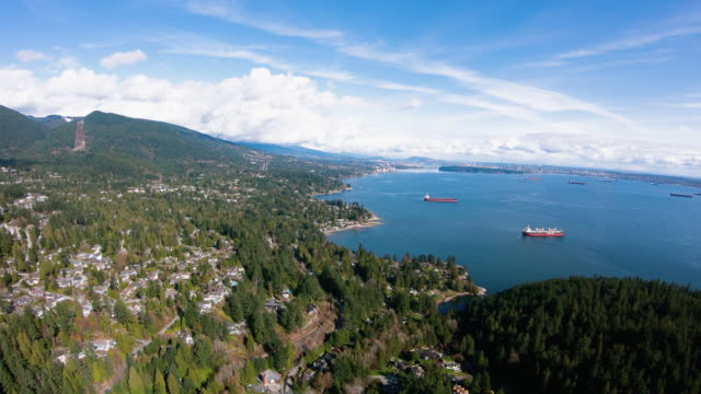 Aerial-Reveal-Vancouver-BC-Canada-Sandy-Cove-Coastal-Overview