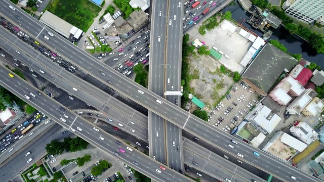 Aeiral-scene-of-Multiple-lane-highway-traffic-in-rush-hour,-4k-video