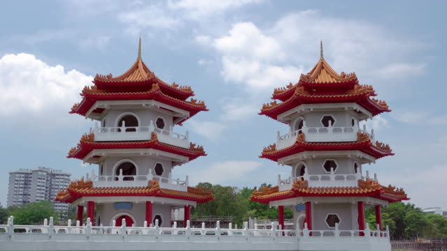 Twin-Pagoda-in-Singapore-and-Clouds.-Time-Lapse