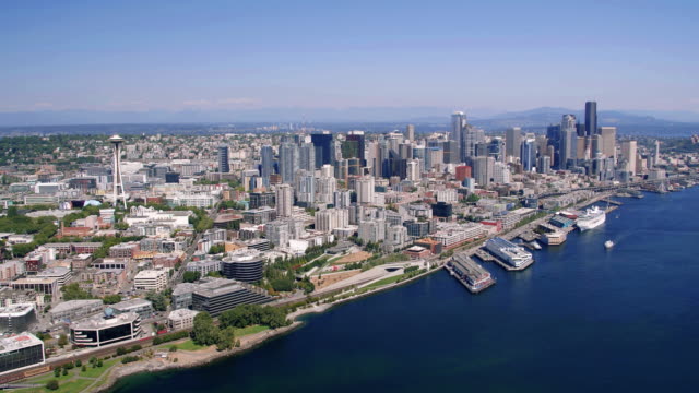 Modern-City-Architecture-in-Seattle-Waterfront-Aerial