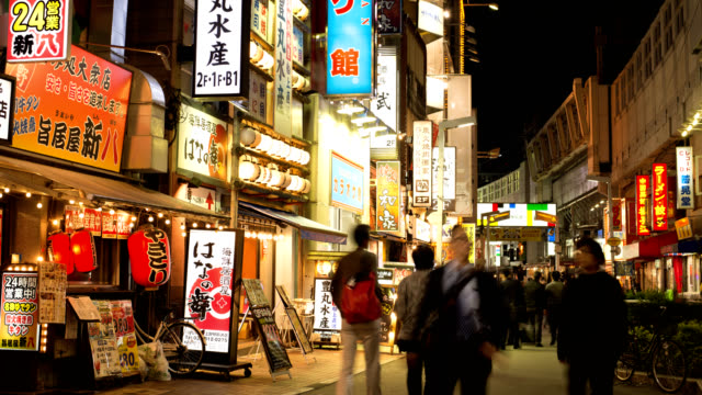 Tokyo-Japan-time-lapse-4K,-night-timelapse-of-tourist-walking-at-Ameyoko-Market-near-Ueno-Station
