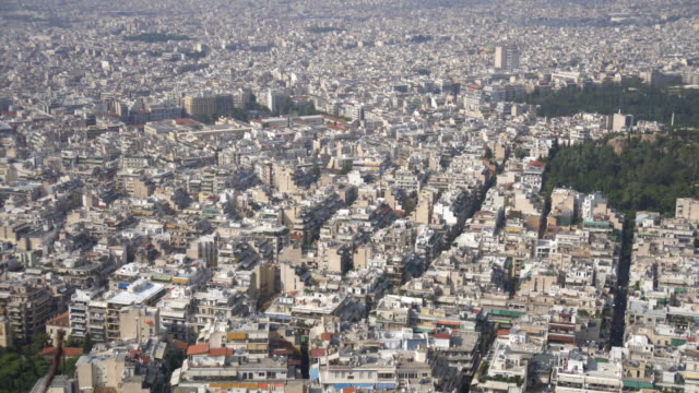Aerial-view-on-rooftops-and-houses-in-Athens,-Greece.